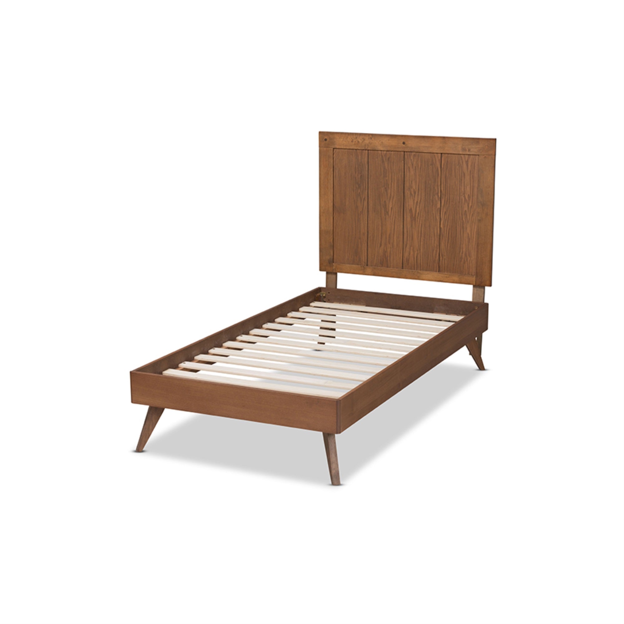 Baxton Studio Amira Mid-Century Modern Transitional Ash Walnut Finished Wood Twin Size Platform Bed