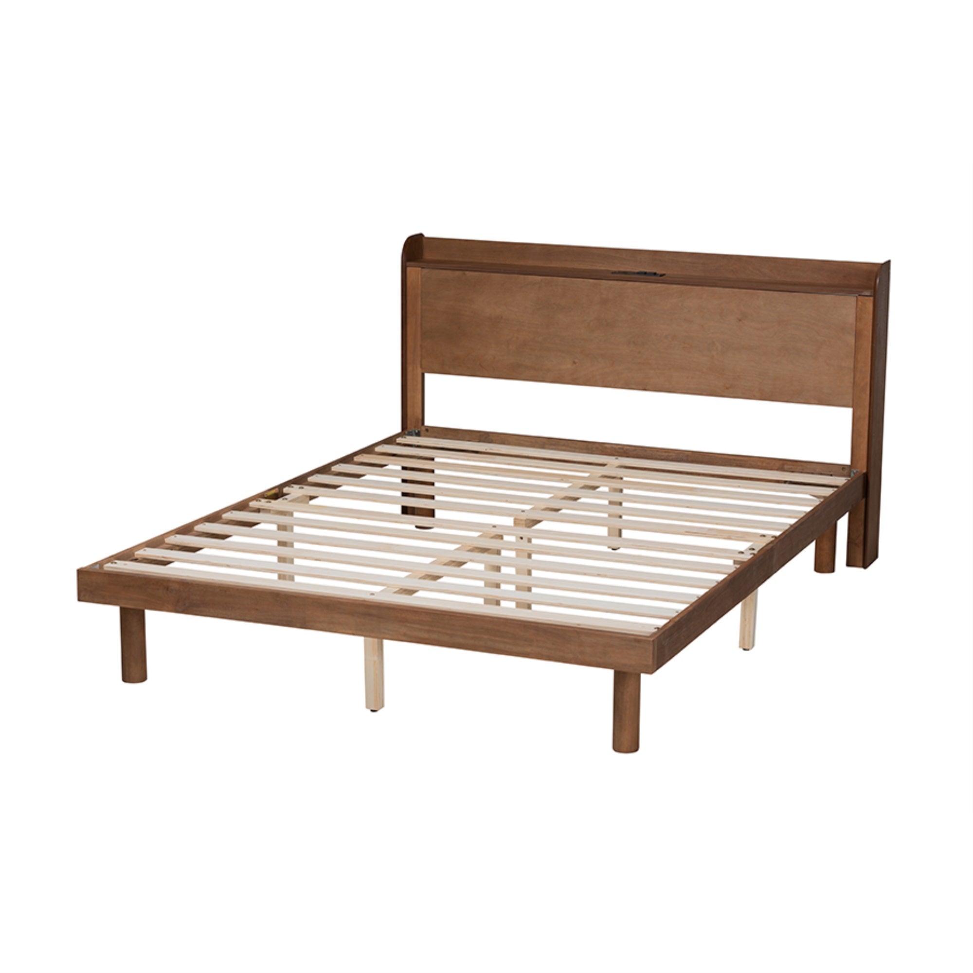 Baxton Studio Decker Mid-Century Modern Transitional Walnut Brown Finished Wood Full Size Platform Bed With Charging Station
