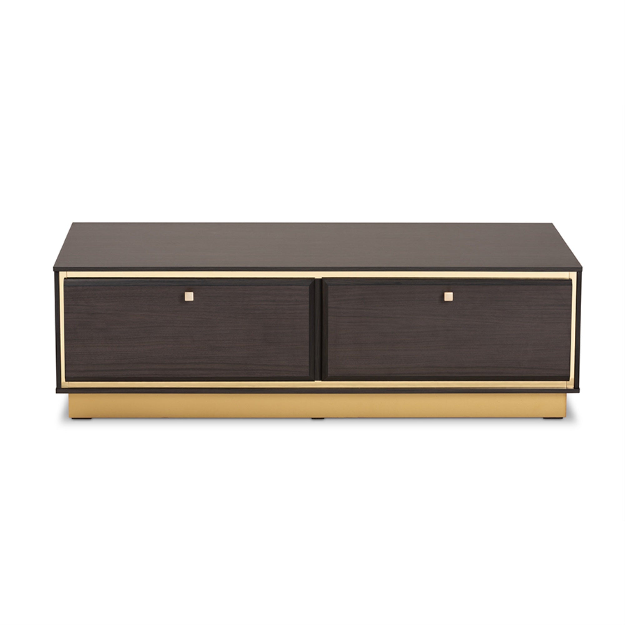 Baxton Studio Cormac Mid-Century Modern Transitional Dark Brown Finished Wood And Gold Metal 2-Drawer Coffee Table