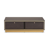 Baxton Studio Cormac Mid-Century Modern Transitional Dark Brown Finished Wood And Gold Metal 2-Drawer Coffee Table