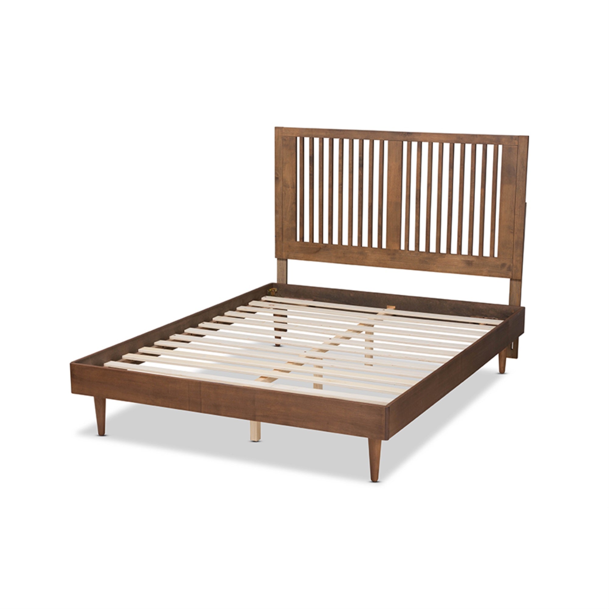 Baxton Studio Kioshi Mid-Century Modern Transitional Ash Walnut Finished Wood Queen Size Platform Bed