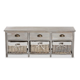 Baxton Studio Mabyn Modern And Contemporary Light Grey Finished Wood 3-Drawer Storage Bench With Baskets