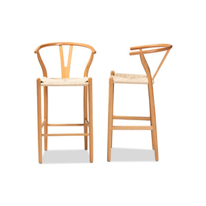 Baxton Studio Paxton Modern And Contemporary Natural Brown Finished Wood 2-Piece Bar Stool Set