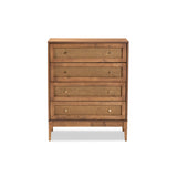 Baxton Studio Ramiel Mid-Century Modern Ash Walnut Finished Wood And Rattan 4-Drawer Chest