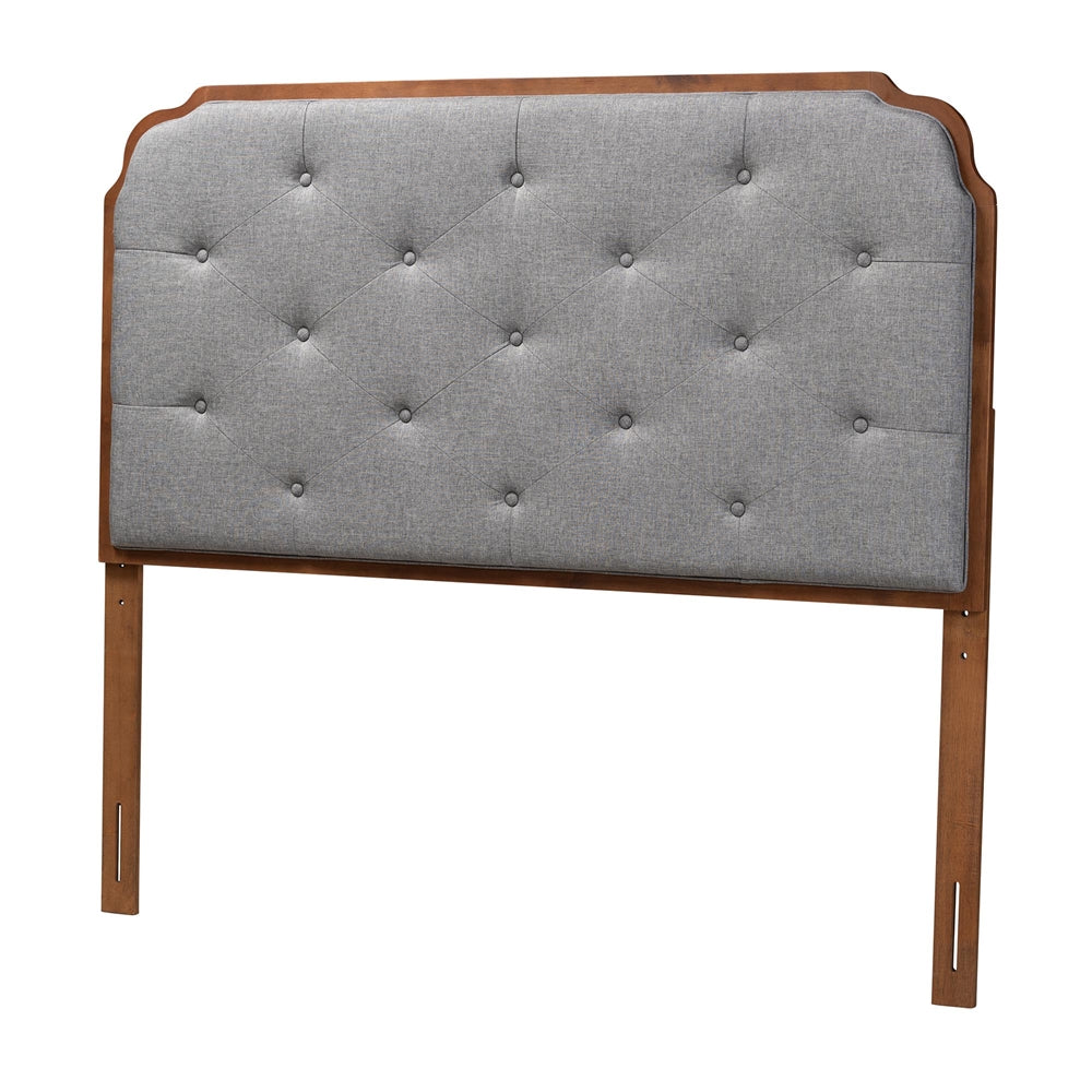 Baxton Studio Shanti Classic And Traditional Grey Fabric And Walnut Brown Finished Wood Queen Size Headboard