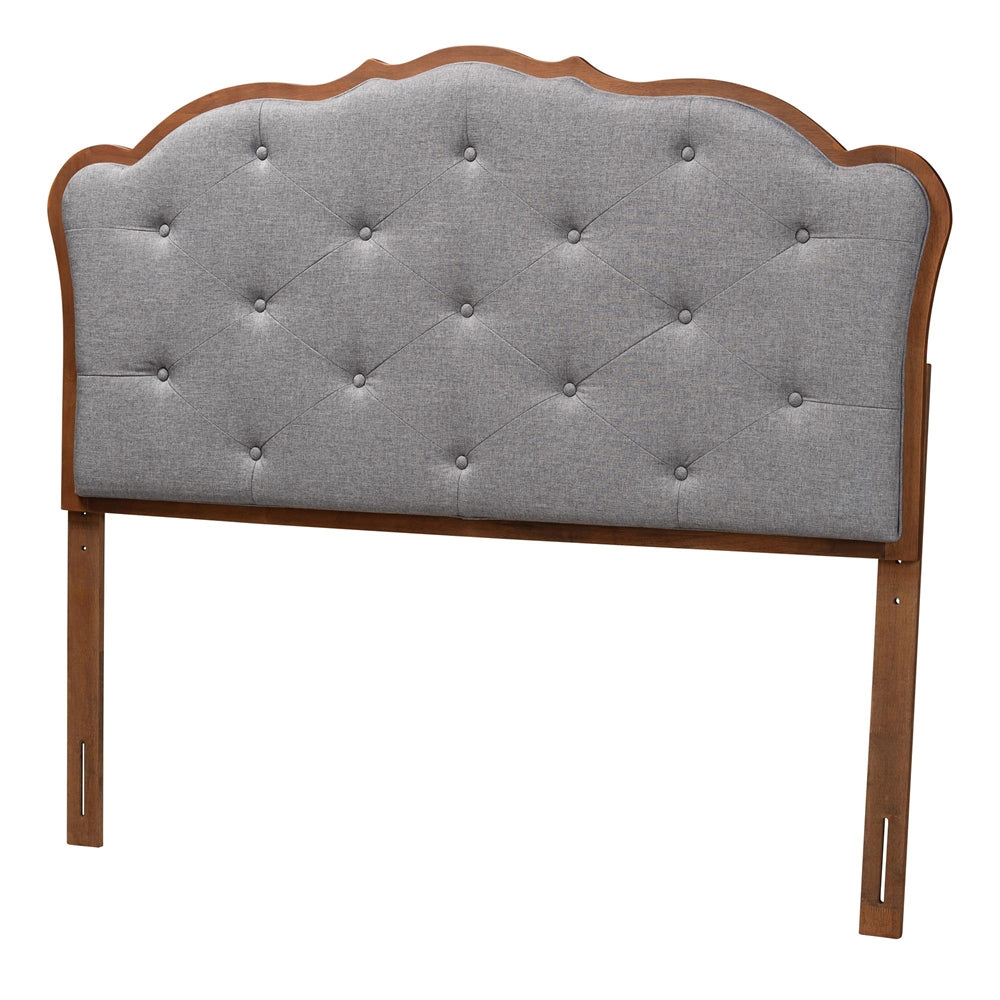 Baxton Studio Leandra Classic And Traditional Grey Fabric And Walnut Brown Finished Wood Queen Size Headboard
