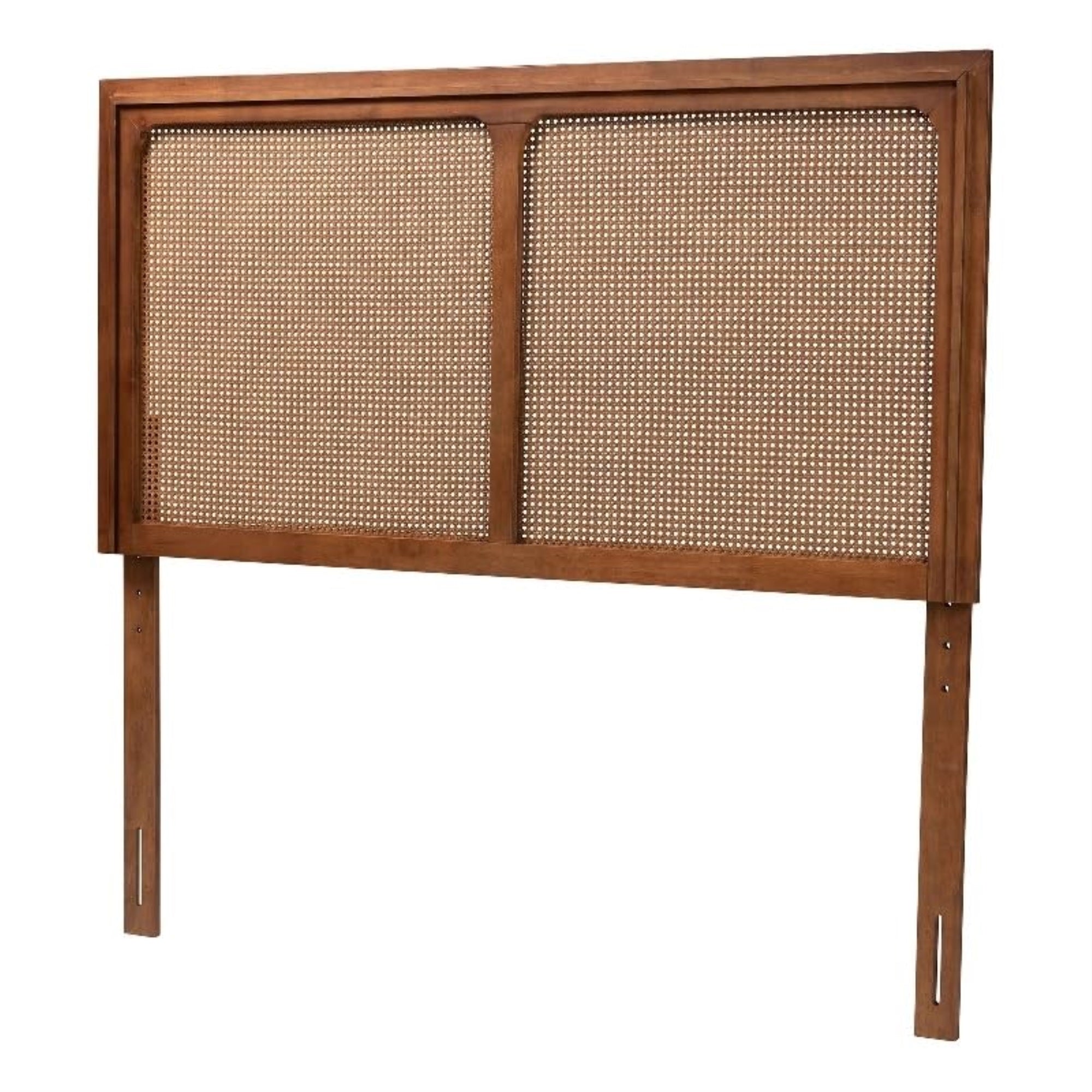 Baxton Studio Prewitt Mid-Century Modern Ash Walnut Finished Wood Queen Size Headboard With Rattan