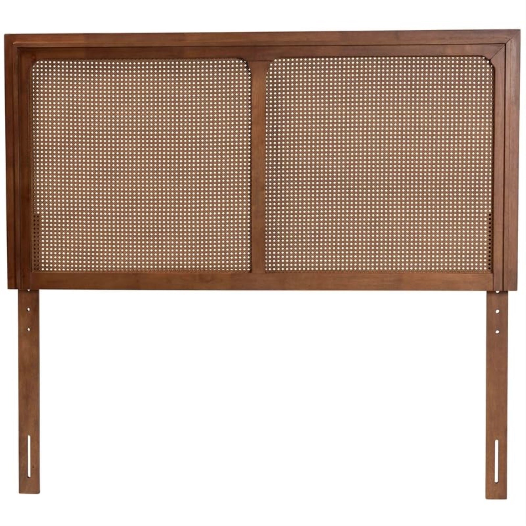 Baxton Studio Prewitt Mid-Century Modern Ash Walnut Finished Wood Queen Size Headboard With Rattan
