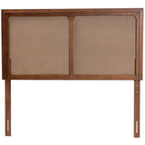 Baxton Studio Prewitt Mid-Century Modern Ash Walnut Finished Wood Queen Size Headboard With Rattan
