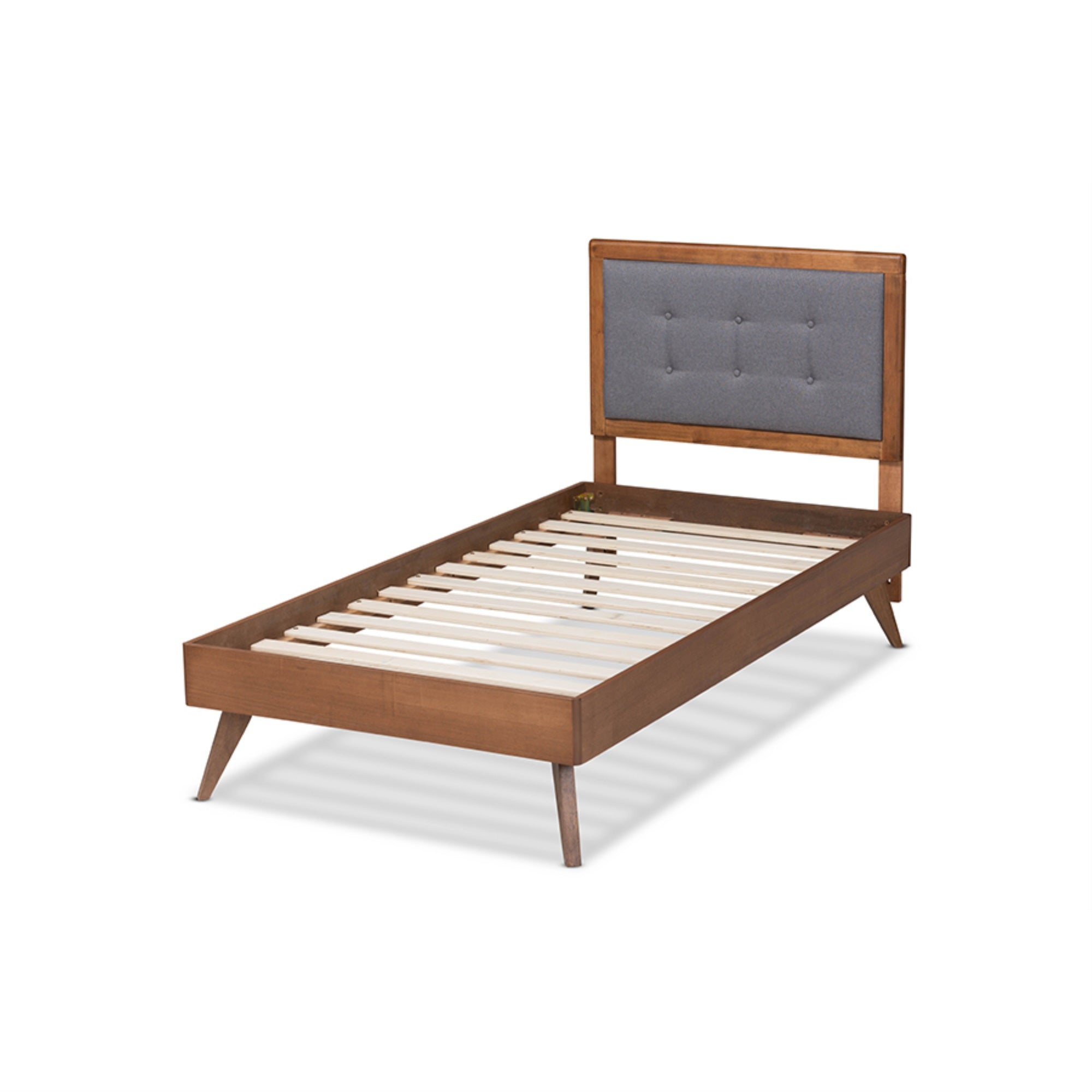 Baxton Studio Alida Mid-Century Modern Dark Grey Fabric Upholstered And Walnut Brown Finished Wood Twin Size Platform Bed