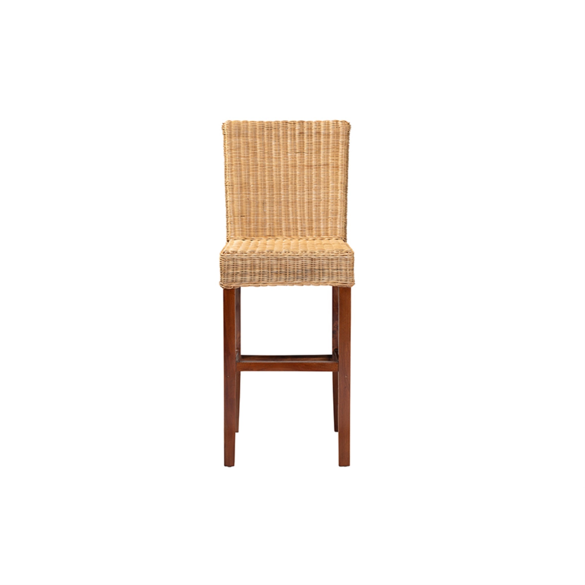 Baxton Studio Racquel Modern Bohemian Natural Rattan And Mahogany Wood Bar Stool