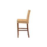 Baxton Studio Racquel Modern Bohemian Natural Rattan And Mahogany Wood Bar Stool