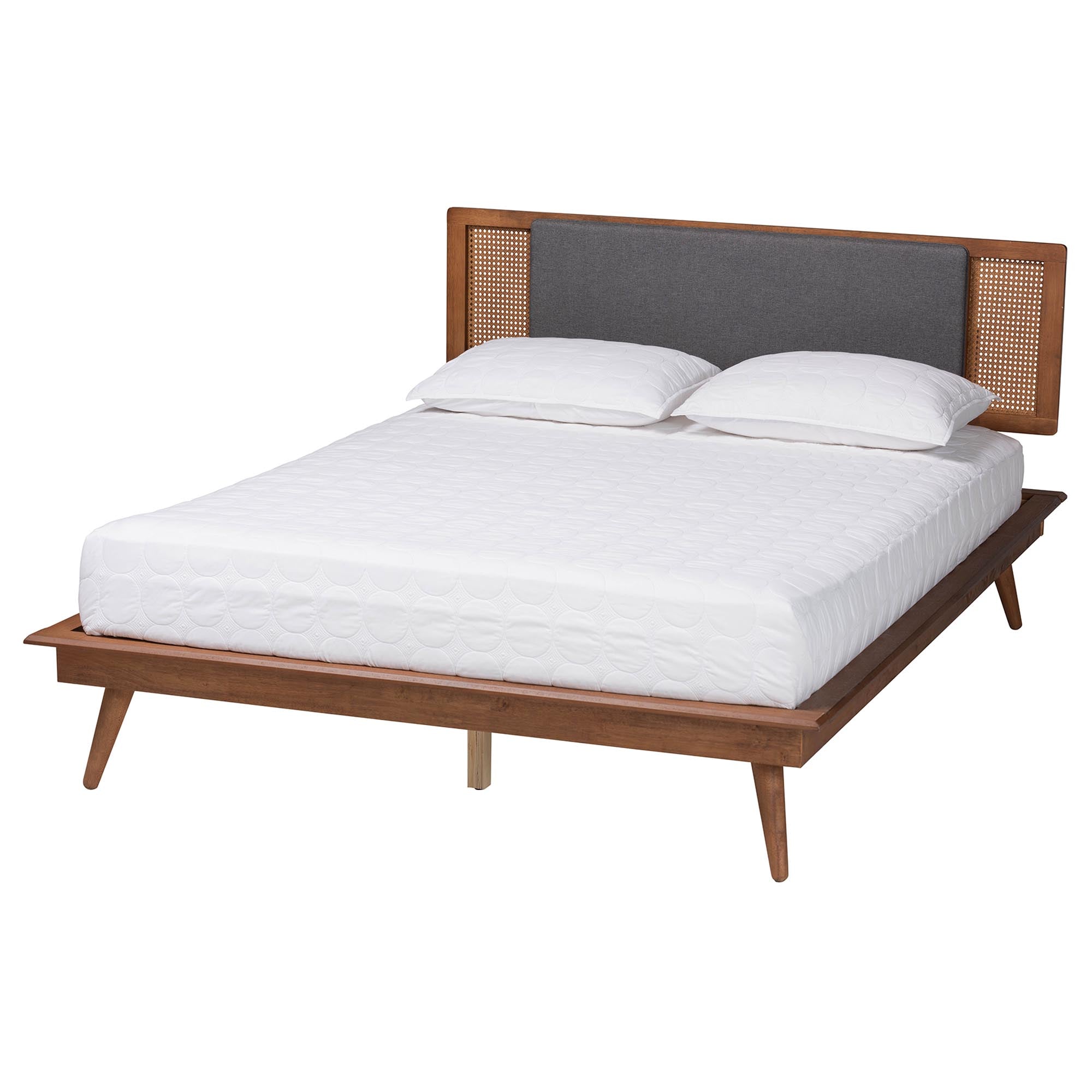Baxton Studio Delfina Mid-Century Modern Dark Grey Fabric And Walnut Brown Finished Wood King Size Platform Bed