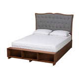 Baxton Studio Irena Classic Transitional Grey Fabric And Walnut Brown Finished Wood Queen Size Platform Storage Bed