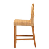 Bali & Pari Monaco Modern Bohemian Natural Rattan And Mahogany Wood Counter Stool