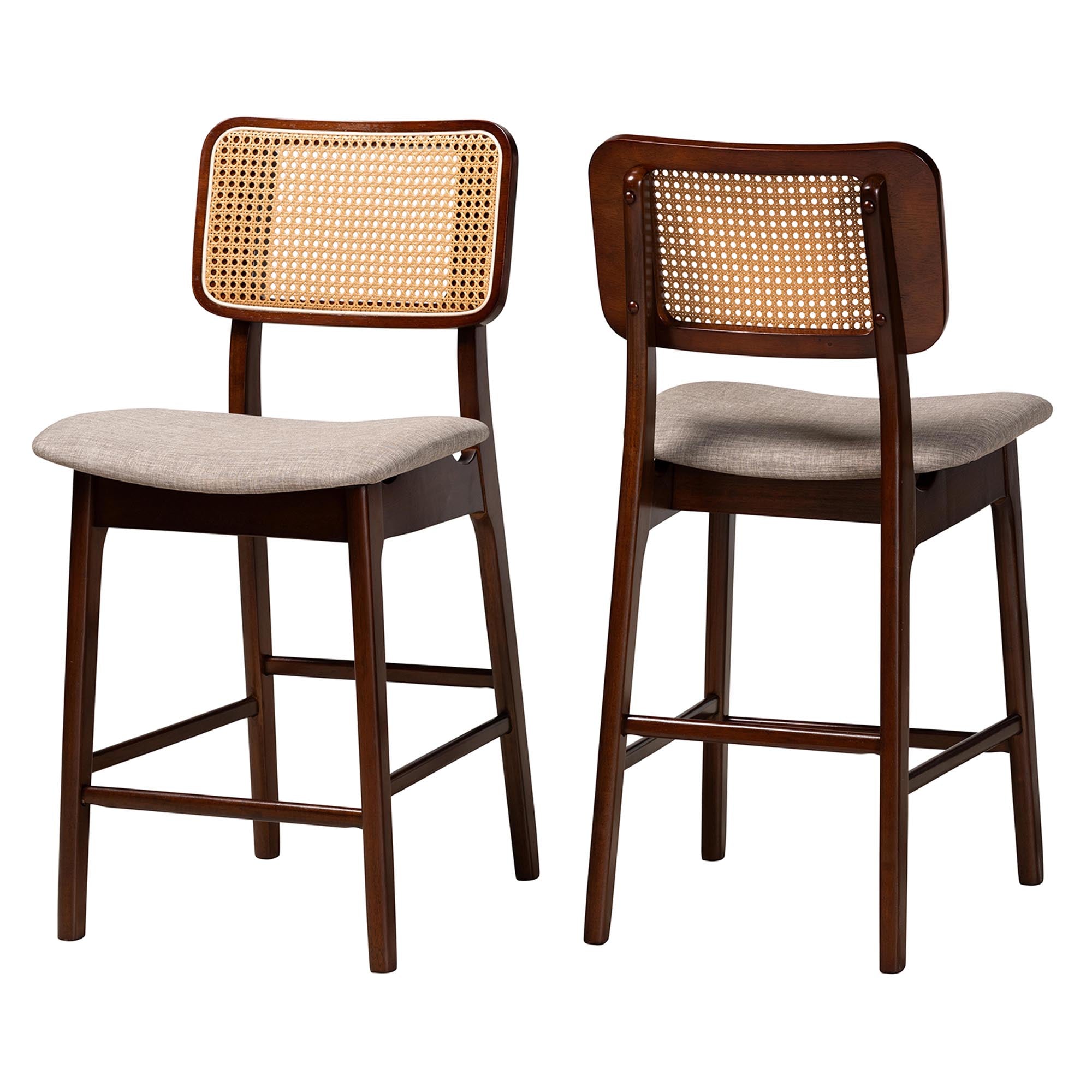 Baxton Studio Dannon Mid-Century Modern Grey Fabric And Walnut Brown Finished Wood 2-Piece Counter Stool Set