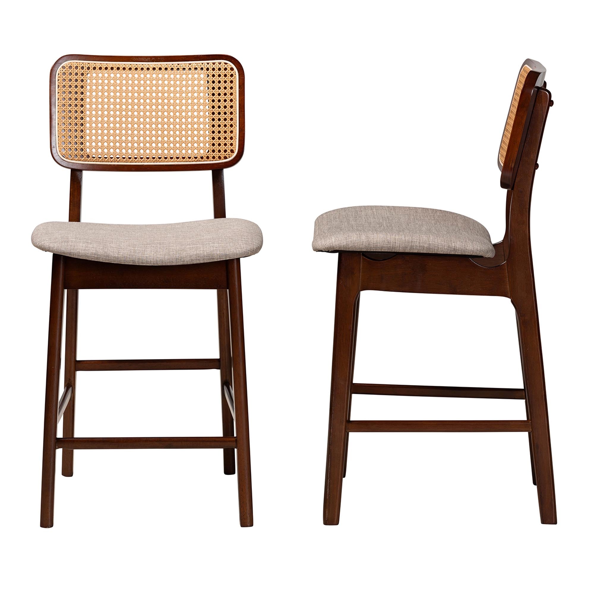 Baxton Studio Dannon Mid-Century Modern Grey Fabric And Walnut Brown Finished Wood 2-Piece Counter Stool Set