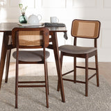 Baxton Studio Dannon Mid-Century Modern Grey Fabric And Walnut Brown Finished Wood 2-Piece Counter Stool Set