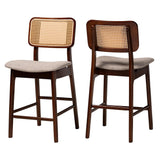 Baxton Studio Dannon Mid-Century Modern Grey Fabric And Walnut Brown Finished Wood 2-Piece Counter Stool Set