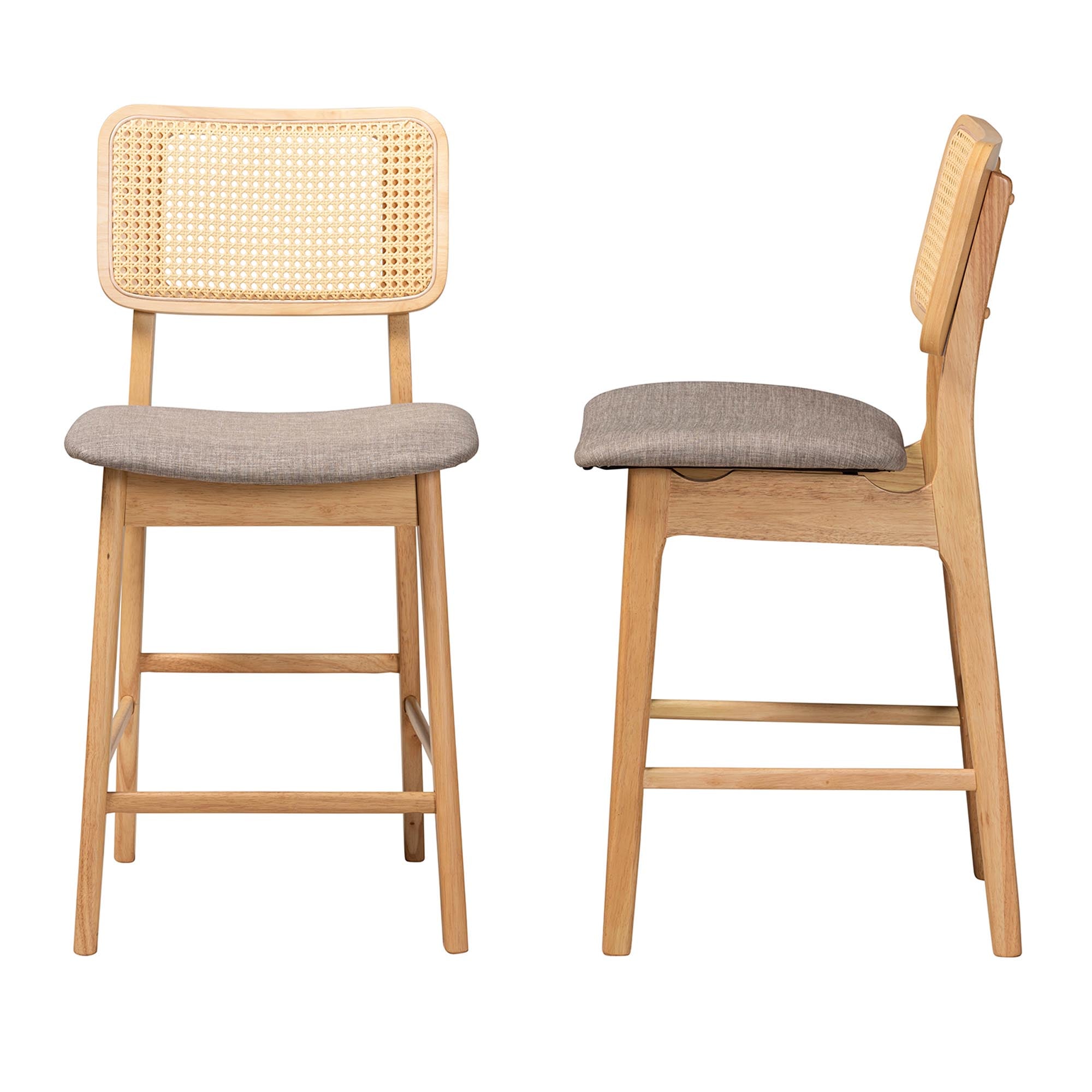 Baxton Studio Dannon Mid-Century Modern Grey Fabric And Natural Oak Finished Wood 2-Piece Counter Stool Set
