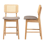 Baxton Studio Dannon Mid-Century Modern Grey Fabric And Natural Oak Finished Wood 2-Piece Counter Stool Set