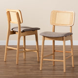 Baxton Studio Dannon Mid-Century Modern Grey Fabric And Natural Oak Finished Wood 2-Piece Counter Stool Set