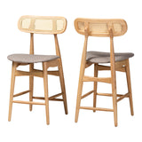 Baxton Studio Tarana Mid-Century Modern Grey Fabric And Natural Oak Finished Wood 2-Piece Counter Stool Set