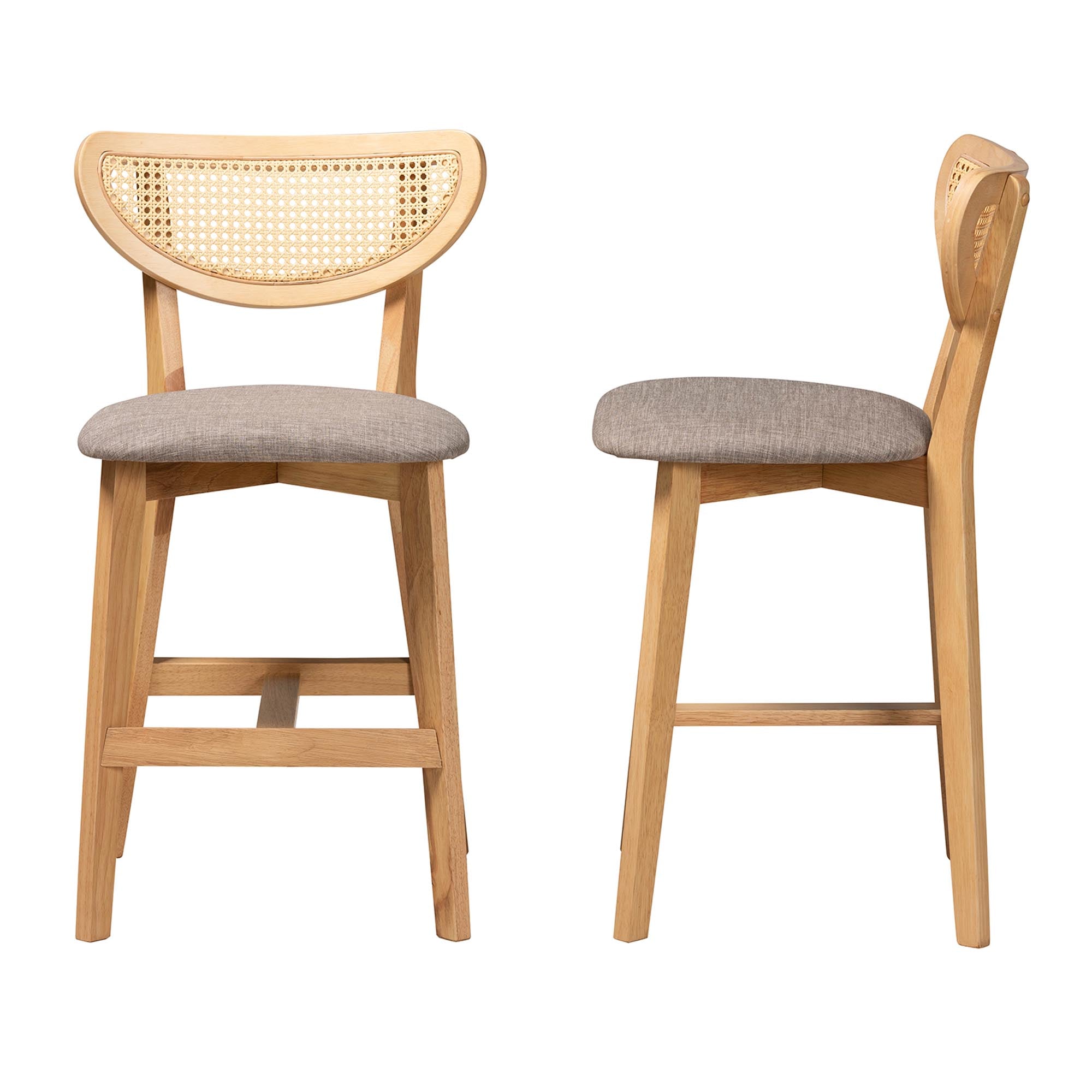 Baxton Studio Dannell Mid-Century Modern Grey Fabric And Natural Oak Finished Wood 2-Piece Counter Stool Set