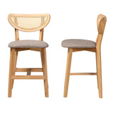 Baxton Studio Dannell Mid-Century Modern Grey Fabric And Natural Oak Finished Wood 2-Piece Counter Stool Set