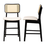 Baxton Studio Dannon Mid-Century Modern Cream Fabric And Black Finished Wood 2-Piece Counter Stool Set