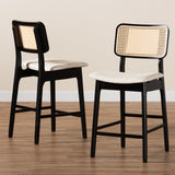 Baxton Studio Dannon Mid-Century Modern Cream Fabric And Black Finished Wood 2-Piece Counter Stool Set