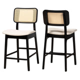 Baxton Studio Dannon Mid-Century Modern Cream Fabric And Black Finished Wood 2-Piece Counter Stool Set