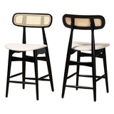 Baxton Studio Tarana Mid-Century Modern Cream Fabric And Black Finished Wood 2-Piece Counter Stool Set