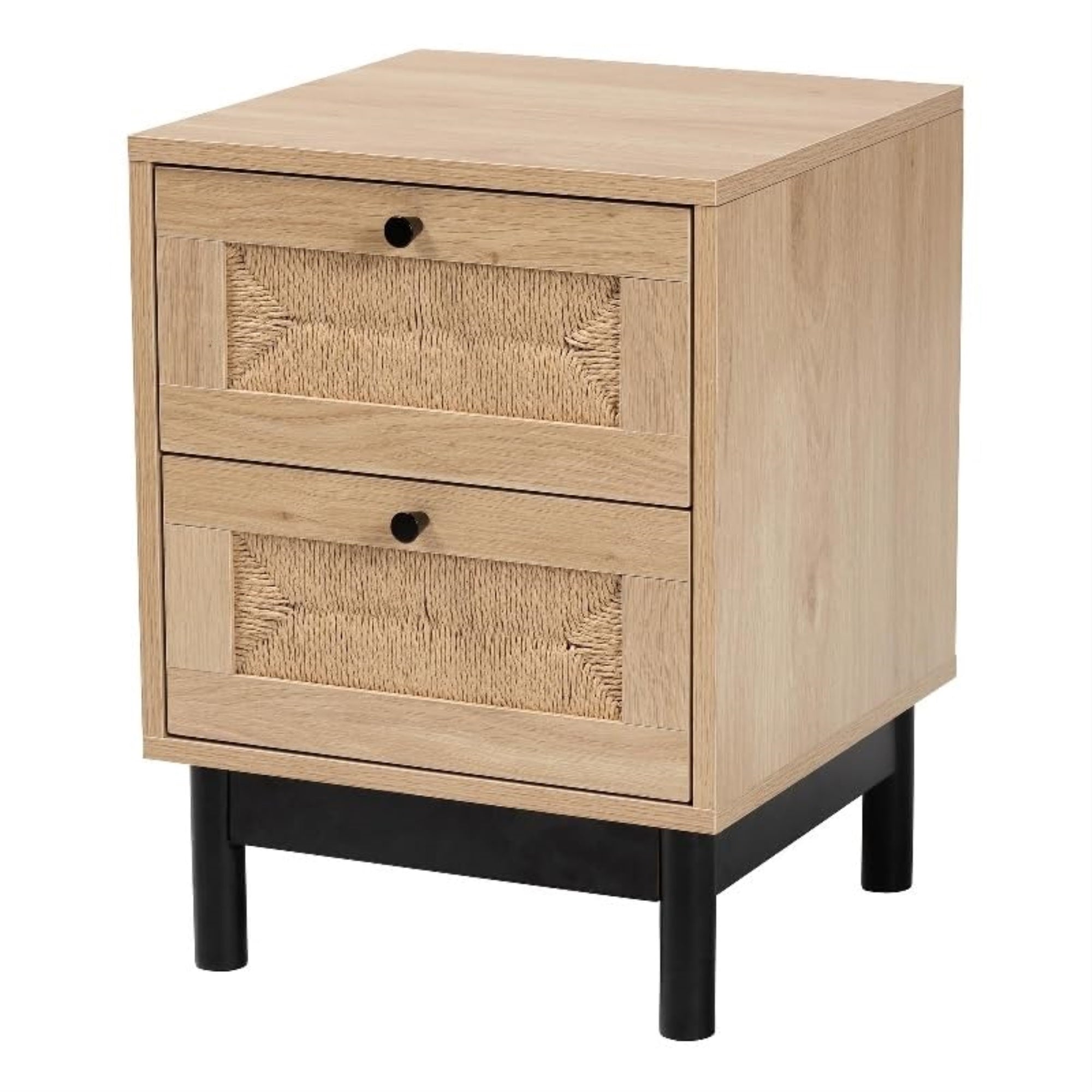 Baxton Studio Cherelle Mid-Century Modern Light Brown And Black 2-Drawer End Table