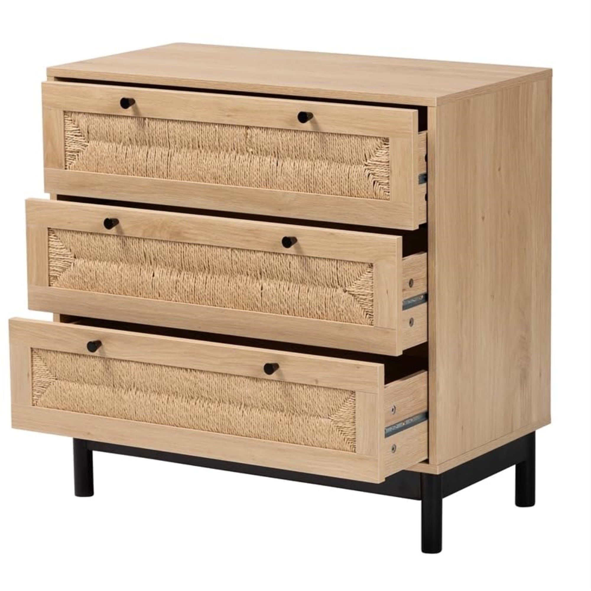 Baxton Studio Cherelle Mid-Century Modern Light Brown And Black 3-Drawer Storage Cabinet