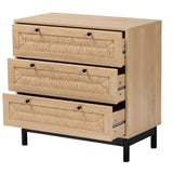 Baxton Studio Cherelle Mid-Century Modern Light Brown And Black 3-Drawer Storage Cabinet