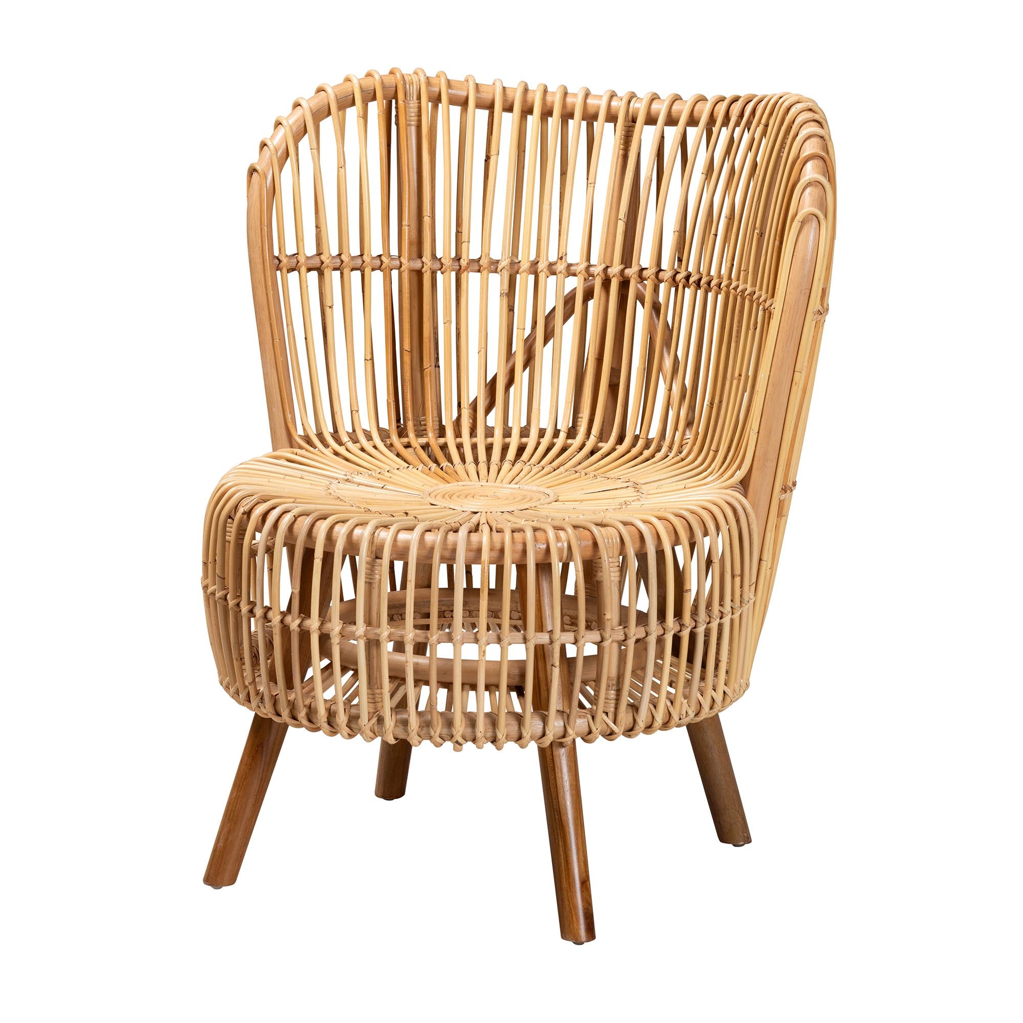 Bali & Pari Nagoya Modern Bohemian Natural Rattan Wide Seat Lounge Chair