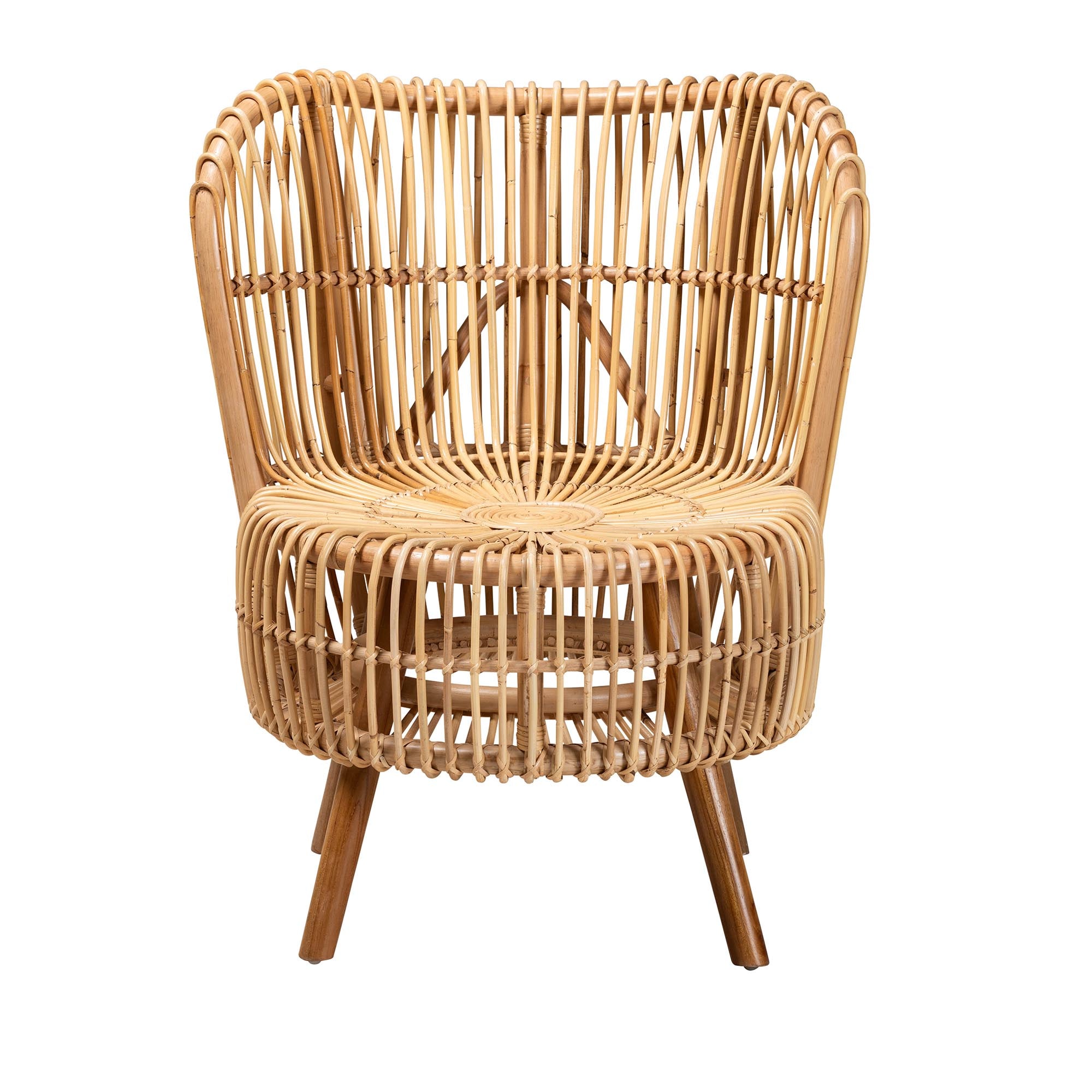 Bali & Pari Nagoya Modern Bohemian Natural Rattan Wide Seat Lounge Chair