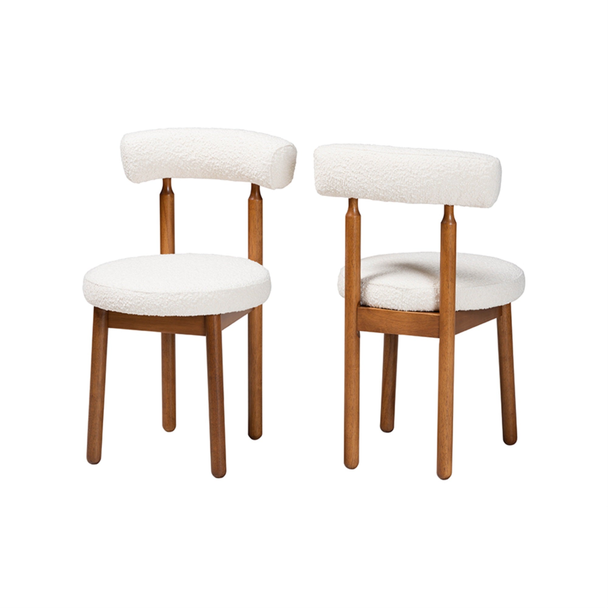 Baxton Studio Edric Modern Japandi Cream Boucle Fabric And Walnut Brown Finished Wood 2-Piece Dining Chair Set