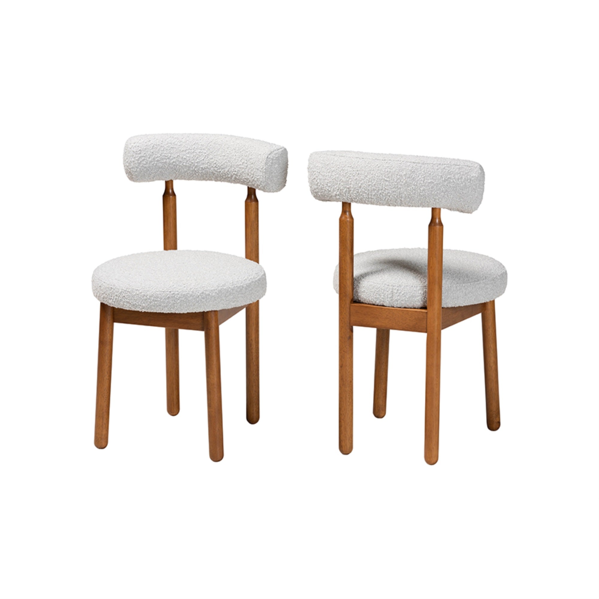 Baxton Studio Edric Modern Japandi Light Grey Boucle Fabric And Walnut Brown Finished Wood 2-Piece Dining Chair Set