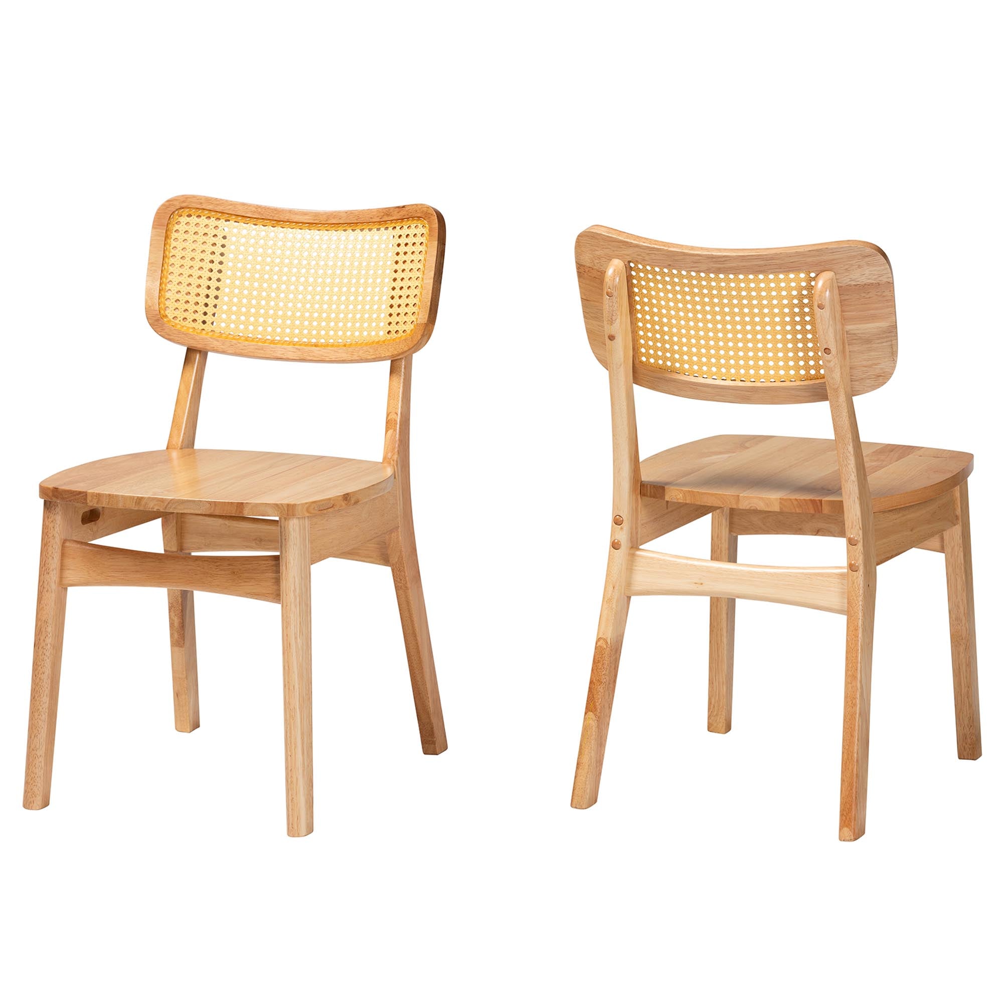 Baxton Studio Tadeo Mid-Century Modern Oak Brown Finished Wood And Rattan 2-Piece Dining Chair Set
