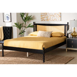Baxton Studio Okena Mid-Century Modern Black Wood Queen Size Platform Bed With Woven Rattan