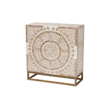 Baxton Studio Ercilia Modern Bohemian White And Rustic Brown Mother Of Pearl Storage Cabinet