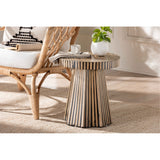 Baxton Studio Devika Modern Bohemian Two-Tone Natural And Dark Brown Bamboo End Table