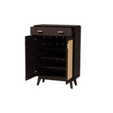Baxton Studio Giancarlo Mid-Century Modern Espresso Brown Wood 2-Door Shoe Cabinet With Rattan Door