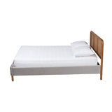 Baxton Studio Rosita Mid-Century Modern Transitional Light Grey Velvet Fabric And Walnut Brown Finished Wood Queen Size Platform