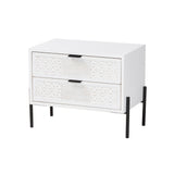 Baxton Studio Merryn Mid-Century Transitional Distressed White Finished Wood And Black Metal 2-Drawer Storage Cabinet