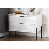 Baxton Studio Merryn Mid-Century Transitional Distressed White Finished Wood And Black Metal 2-Drawer Storage Cabinet