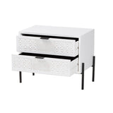 Baxton Studio Merryn Mid-Century Transitional Distressed White Finished Wood And Black Metal 2-Drawer Storage Cabinet
