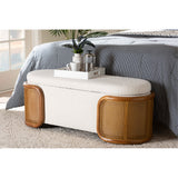 Baxton Studio Basira Japandi Cream Boucle Fabric Storage Bench With Woven Rattan